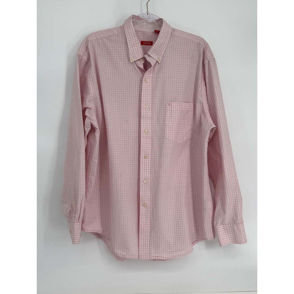 IZOD Mens Pink Gingham Check Long Sleeve Button Down Shirt Regular Fit Sz XL